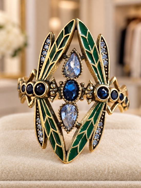 Jewelry - Vintage Art Nouveau Dragonfly Statement Ring | Emerald Green Enamel | New